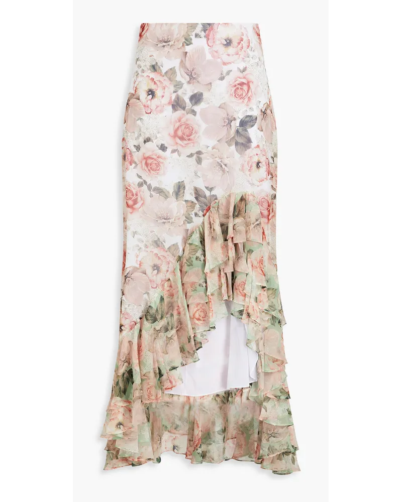 Alice + Olivia Alice Olivia - Asymmetric ruffled floral-print crepon skirt - Pink Pink