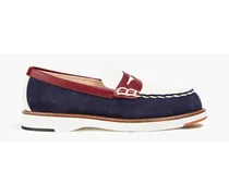 Color-block suede and pebbled-leather loafers - Blue