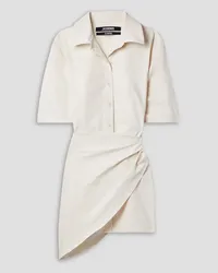 Jacquemus Cutout draped stretch-twill mini shirt dress - White White