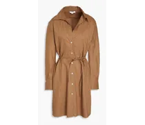 Linen-blend mini shirt dress - Brown