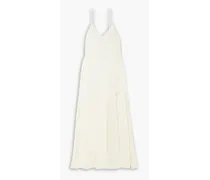 Athena fringed crepe midi dress - White