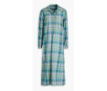 Checked cotton-blend seersucker midi shirt dress - Blue
