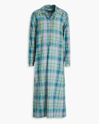 Ganni Checked cotton-blend seersucker midi shirt dress - Blue Blue