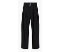 Belted pleated wool-twill pants - Black