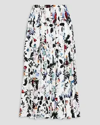 Erdem Lanie gathered floral-print crepe midi skirt - White White