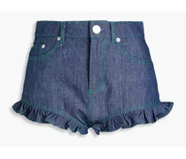 Ruffled cotton-chambray shorts - Blue