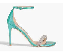 Embellished iridescent-effect patent-leather sandals - Blue
