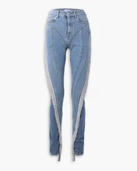 Thierry Mugler Crystal-embellished paneled high-rise skinny jeans - Blue Blue