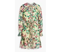 Pixie ruffled floral-print silk-chiffon mini dress - Green