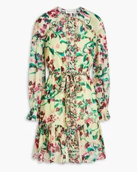 Saloni Pixie ruffled floral-print silk-chiffon mini dress - Green Green