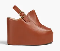 Leather platform wedge sandals - Brown