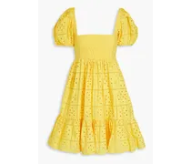 Broderie anglaise cotton mini dress - Yellow