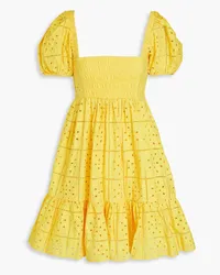 Ganni Broderie anglaise cotton mini dress - Yellow Yellow