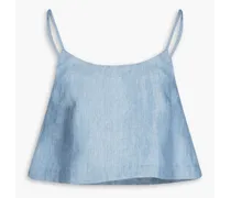 Cropped checked linen camisole - Blue