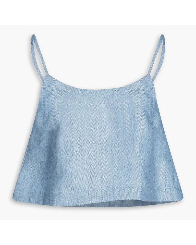 BONDI BORN Cropped checked linen camisole - Blue Blue