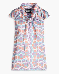 Moschino Pussy-bow ruffled printed silk-blend satin top - Purple Purple