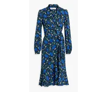 Carla floral-print crepe midi wrap dress - Blue