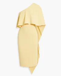 Badgley Mischka One-shoulder layered crepe dress - Yellow Yellow