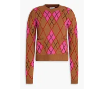 Argyle jacquard-knit wool-blend sweater - Brown
