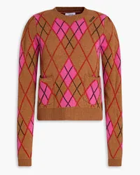 Ganni Argyle jacquard-knit wool-blend sweater - Brown Brown