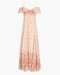 byTiMo Cold-shoulder floral-print satin maxi dress - Orange Orange