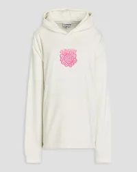 Ganni Embroidered cotton-fleece hoodie - White White