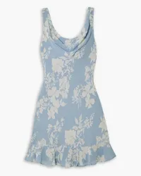 Reformation Rudie draped ruffled floral-print crepe mini dress - Blue Blue