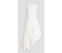 Asymmetric pleated linen-blend midi dress - White