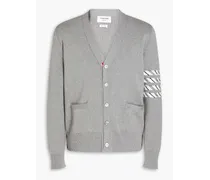 Twill-trimmed cotton cardigan - Gray