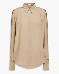 Brunello Cucinelli Cutout bead-embellished silk crepe de chine shirt - Neutral Neutral