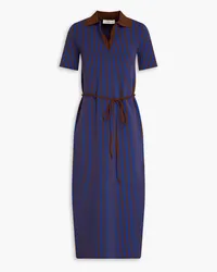 Tory Burch Belted striped jacquard-knit midi dress - Blue Blue