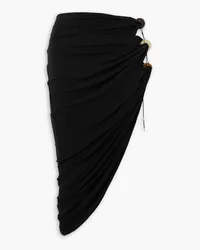 Jacquemus Asymmetric embellished cutout stretch-jersey midi skirt - Black Black