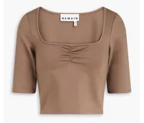 Cropped ruched jersey top - Neutral