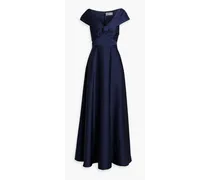 Francesca pleated twist-front satin gown - Blue