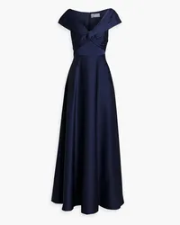 THEIA Francesca pleated twist-front satin gown - Blue Blue