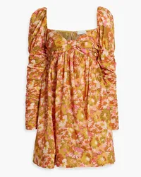 Zimmermann Ruched floral-print cotton-voile mini dress - Yellow Yellow