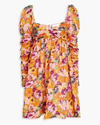 Zimmermann Ruched floral-print cotton-voile mini dress - Yellow Yellow