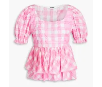 Tiered checked cotton peplum blouse - Pink