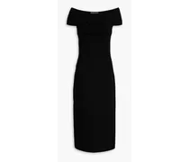 Off-the-shoulder cutout ruched stretch-knit midi dress - Black
