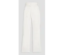 Belted cotton-blend twill straight-leg pants - White
