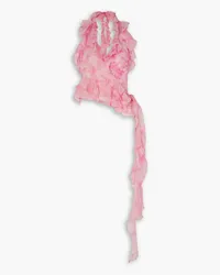 Alessandra Rich Ruffled crystal-embellished printed silk-georgette halterneck top - Pink Pink