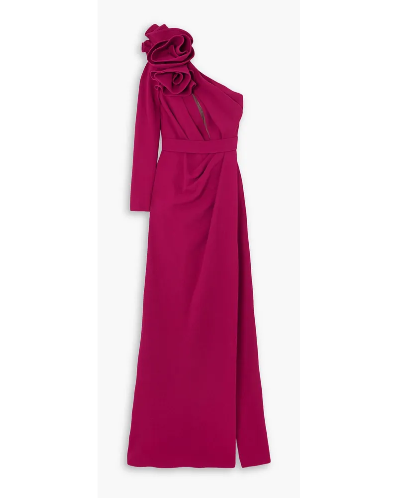 Elie Saab One-sleeve draped cady gown - Burgundy Burgundy