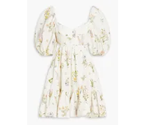 Cutout floral-print cotton-blend seersucker mini dress - White