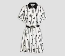 Belted printed silk mini dress - White