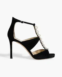 Jimmy Choo Aura 95 embellished gathered suede sandals - Black Black