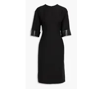 Leather-trimmed wool and silk-blend crepe dress - Black