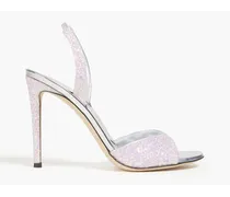 Glittered metallic woven slingback sandals - Pink