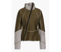 Two-tone logo-print stretch hooded jacket - Green