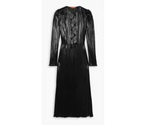 Corra knotted plissé-lamé midi dress - Black
