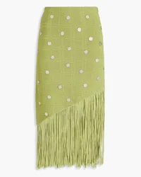 Sandro Fringed embellished pointelle-knit midi skirt - Green Green